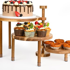 Wooden dessert <b>stand</b>, cupcake <b>stand</b>, adjustable solid wood cake display <b>stand</b>, children's figurine display <b>stand</b>, customizable. - Product Image 3