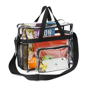 Оптовая продажа, прозрачная сумка-тоут из ПВХ, водонепроницаемая портативная дорожная сумка с сетчатой упаковкой, Прозрачная женская сумка через плечо для туалетных принадлежностей