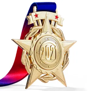 مصنع رخيصة السعر ODM مفصل المعادن ميدالية ذهبية تذكارية غرامة ميدالية رياضية مع الشريط
