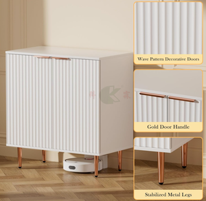 Buffet de rangement blanc rainuré avec étagères réglables, meuble de rangement en bois, pieds en métal doré, montage facile - Product Image 3