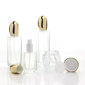 Cosmetic Packaging 40ml 100ml 120ml Serum Oil Makeup Pump Glass Bottle And 50g Cream Jar