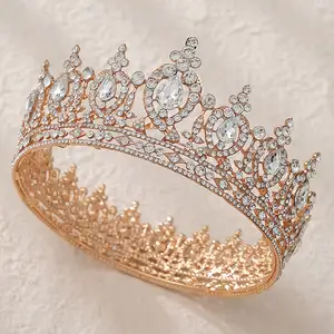 Baroque Birthday Crowns For Queens Luxury Diamond Crystal Wed Tiara Bridal Crown Korea Sweet Alloy Pageant Couronne Round Tiaras