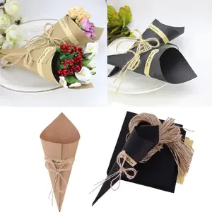 Bandeja de papel com suporte de cone para festas de casamento, caixa de papel para impressão de etiquetas personalizadas, cone de confete pré-rolo