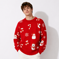 Pull de Noël Rouge en Gros pour Hommes – Col Rond Ample Style Décontracté Jacquard Tendance Automne-Hiver