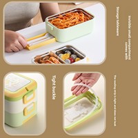 Boîte à bento double couche en acier inoxydable 304 avec couche intérieure amovible, anti-fuite, poignée dissimulée, couleur pastel, avec couverts, pour le bureau