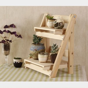 Two Layer Folding Solid Wood Flower Stand Bookshelf Shelf <b>Desk</b> Rack Retro Style Coffee Brown Green Living Room Standing Type - Product Image 2