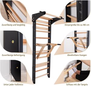 Escalera <span class=keywords><strong>sueca</strong></span> multifuncional <span class=keywords><strong>de</strong></span> pared con barra <span class=keywords><strong>de</strong></span> gimnasio <span class=keywords><strong>de</strong></span> madera y barras para flexiones - Product Image 3