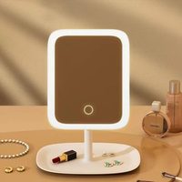Miroir de maquillage intelligent LED en plastique avec éclairage et rangement, pour coiffeuse de chambre, miroir de maison, miroir de bureau pour dortoir étudiant