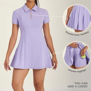 Opstaande Kraag Golftennisjurk Met Korte Broek <span class=keywords><strong>2025</strong></span> Designer Dames Paarse Korte Mouwen Halve Rits Polo