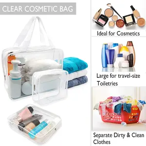 Bolsa de cosméticos personalizada, de alta qualidade, transparente, saco de viagem, pvc com zíper, alça de zíper, anti-arranhão, à prova d' água