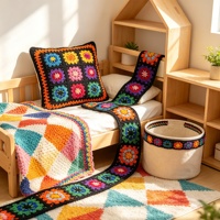 Ruban en tissu ethnique multicolore style bohème, à motif carré granny, garniture en dentelle au crochet, tissé ajouré géométrique, pour vêtements, sacs, chapeaux et artisanat DIY