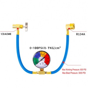 R134A 차량 에어컨 냉매 충전 호스 키트, 압력 게이지 포함, 1/2 Acme AC 충전 측정 U-호스 캔탭 - Product Image 2