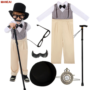 Niños niños pequeños 100 Día de la escuela disfraz centenarios abuelo caballero anciano disfraz Cosplay disfraces - Product Image 1