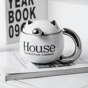 Taza de cerámica con tapa y asa para gatos domésticos, blanca y plateada, taza creativa para regalo - Product Image 6
