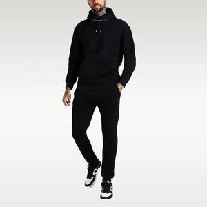 Ensemble de survêtement en molleton à capuche en polaire noir uni de nouvelle conception, manches longues, pantalon de jogging, 100% coton biologique - Product Image 1