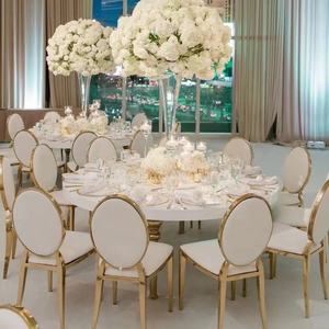 Gran oferta, silla de boda de cuero PU de terciopelo con respaldo redondo con diseño apilable de acero inoxidable para banquetes y eventos de Hotel - Product Image 5