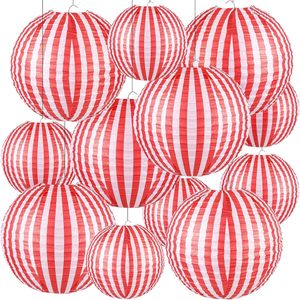Decoración de Faroles de Papel a Rayas Rojas y Blancas de Carnaval, Tema de Circo, Decoración de Faroles de Papel Colgantes para Fiestas de Cumpleaños Infantiles - Product Image 1