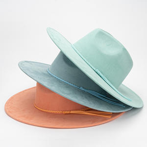 وصل حديثًا حافة واسعة تان أسود جلد الغزال قبعة فيدورا حافة مسطحة بالجملة للنساء الرجال الصيد عارضة للخريف والشتاء هاليان - Product Image 2