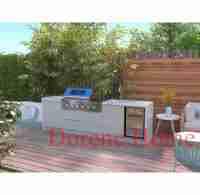 2025 îlot de cuisine extérieur tout temps Dorene avec évier en acier inoxydable armoire étanche et table de bar pour les fêtes de jardin