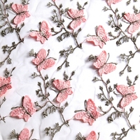 Kain Jala Bordir Kupu-Kupu 3D yang Larut dalam Air, Bordir Daun Tulle untuk Lingerie & Rok Gaun Putri.