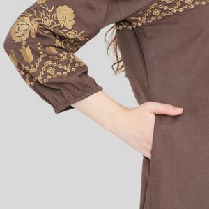 Vestido de Lino y Algodón Personalizable, Elegante, Cuello Redondo, Casual, Corte en A, Manga Larga, Abotonado, Midi, Verano, para Mujer - Product Image 6