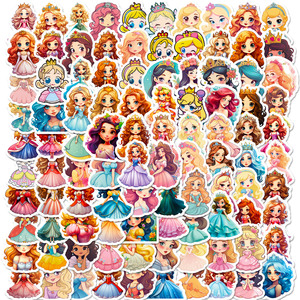 100 feuilles de stickers pour enfants DIY, série de feuilles plates Princesse Mignonne, motif petite princesse de dessin animé, pour le marché international, 4 feuilles/paquet - Product Image 2