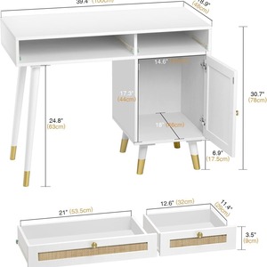 Wicker dressing table with drawers for storage, white, modern home office <b>desk</b>/study/<b>computer</b> <b>desk</b> - Product Image 2