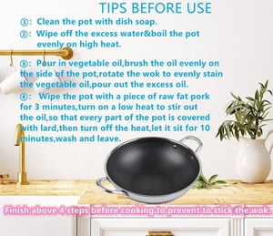 32cm 34cm Nid D'abeille Revêtement Antiadhésif Ustensiles De Cuisine Tri Plis En Acier Inoxydable Fry bar Wok Double Poignée Cuisson Soupe Pot - Product Image 5