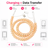 Kabel Charger HP 4 in 1 Champagne Rhinestone Berhias Manik-manik USB Type C Multi Charging Cable Kabel Transfer Data Kristal