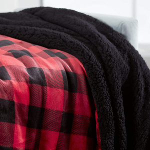 Chăn Lông Cừu Sherpa Dày 2 Lớp Mềm Mại Ấm Cúng In Họa Tiết Kẻ Ca Rô Trâu Đỏ Tùy Chỉnh Cho Mùa Đông - Product Image 3