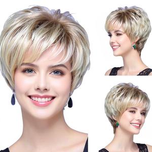Peluca corta y recta para mujer Youming con flequillo lateral, fibra sintética, estilo europeo americano, para cualquier forma de rostro - Product Image 1