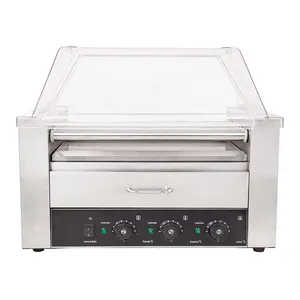 9 Rollers Stainless Steel Commercial Electric Hot Dog Grill And Bun Warmer With Acrylic Cover