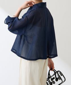 定制高品质休闲时尚上衣女式蓝色透明翻领衬衫，带纽扣装饰，适合日常办公穿着 - Product Image 3