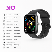 Montre connectée étanche avec contrôle tactile, boîtier en alliage d'aluminium de 1,83 pouce, moniteur de fréquence cardiaque, d'oxygène sanguin et de sommeil, 119g, échantillon