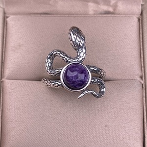 100% אבן charoite טבעי אבן חן אובל רטרו טבעת לנשים גברים מתכווננת s925 טבעת כסף סטרלינג טבעת כסף סטרלינג - Product Image 5