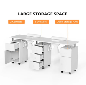 Double Manicure Table With 2 Electric Dust Collectors and Wrist Rest &amp; Drawers &amp; Cabinets &amp; Open Spaces <strong>Nail</strong> <strong>Tech</strong> <strong>Desk</strong> - Product Image 6