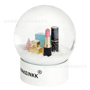 Makeinkk Cosmetics Globe à neige rond décoratif, cadeau pour les passionnés de beauté, décoration d'anniversaire blanc ivoire - Product Image 3