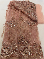 Tissu en dentelle à paillettes et perles dorées NI.AI, broderie de pierres et appliques en tulle pour robe de soirée africaine pour femmes