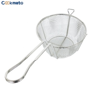 Cesta de freír de acero inoxidable de forma redonda con asa y soporte frontal de malla fina - Product Image 3