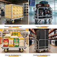 Carretilla de Transporte Industrial Multifuncional Plegable de Acero con Cuatro Ruedas Bloqueables, Ajustable y Resistente