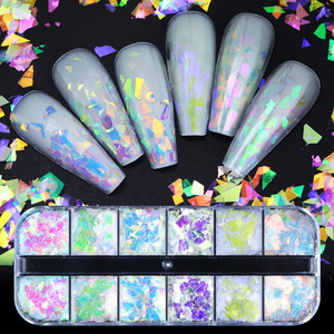 Stock Arrival 12 Grid Nail <b>Sequins</b> Decorations Mermaid Shiny for UV Gel Flake Nail <b>Art</b> Glass Paper Nail Sticker - Product Image 3