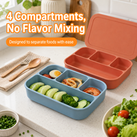 Boîte à lunch bento portable personnalisée YMS en silicone sans BPA, mignonne, 4 compartiments, compatible micro-ondes, lave-vaisselle, résistante à la chaleur