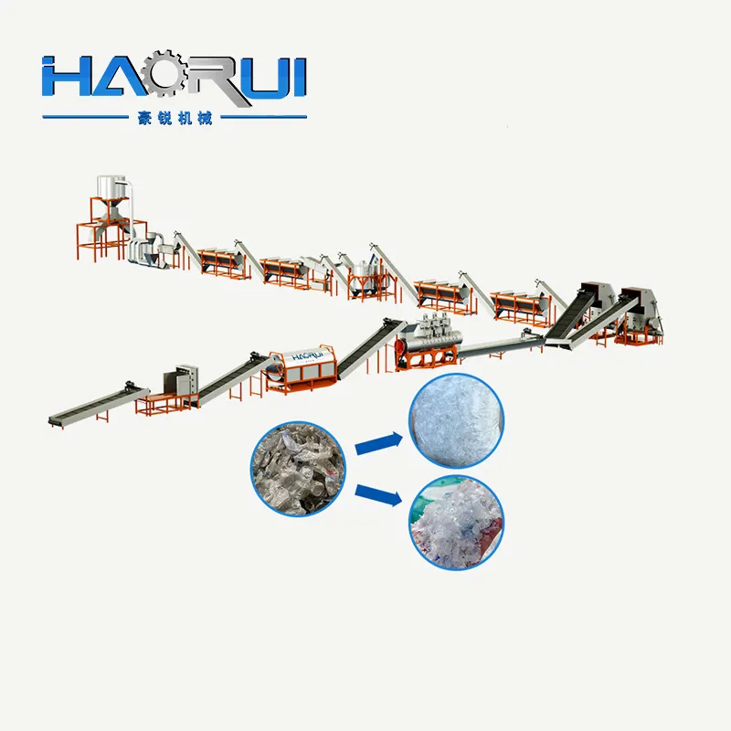 Small size hot washed pet fiber extrusion machine production line pet bottle crushing washing drying recycling line