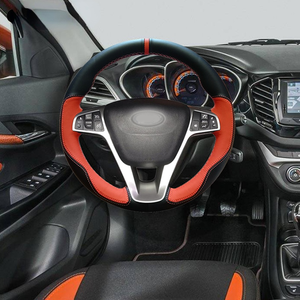 Hand-stitched Orange Black Artificial Leather Car <strong>Steering</strong> Wheel Cover for <strong>Lada</strong> Vesta Xray - Product Image 3
