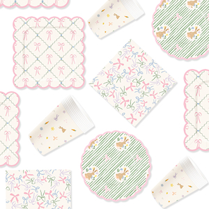 DAMAI Nuevo Juego de Vajilla Desechable Personalizado con Temática Rosa y Verde, Plato de Papel, Servilleta de Papel, Mantel con Lazo para Cumpleaños - Product Image 2