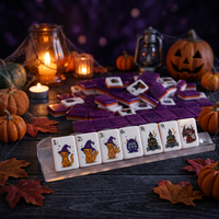 Ensemble de Mahjong Américain de Luxe 160 Pièces Thème Halloween Effrayant, Tuiles en Acrylique avec Jokers, Maison Hantée, Sorcière, Chat Noir, Cadeau de Fête