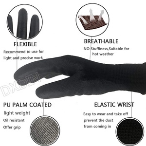 Guantes de seguridad para hombre y mujer, manoplas finas y transpirables con agarre ligero, de poliuretano negro, con revestimiento - Product Image 2