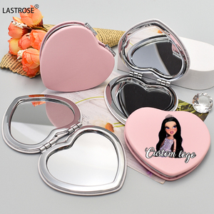 Double Sided Mini Travel Makeup <strong>Mirror</strong> Small Heart <strong>Compact</strong> with PU Hand Box Packed with Your logo - Product Image 4