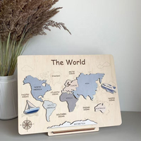 Mapa del Mundo de Madera con Diseño de Dibujos Animados, Decoración de Pared con Impresión Digital para el Hogar, Reuniones Familiares y Fiestas