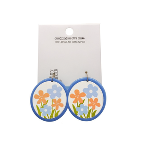 Orecchini dipinti con design floreale rotondo, blu, arancione, rosa, orecchini pendenti, gioielli di moda, 12 pezzi - Product Image 1